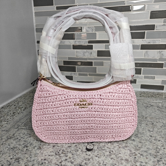 Coach Teri Shoulder Bag (Straw, Cherry Blossom, Pink) - Picture 3 of 10